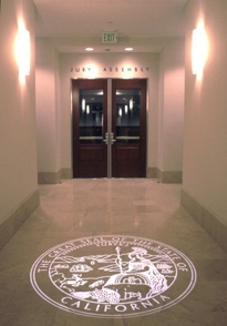 Entrance included a projection of the State Seal.